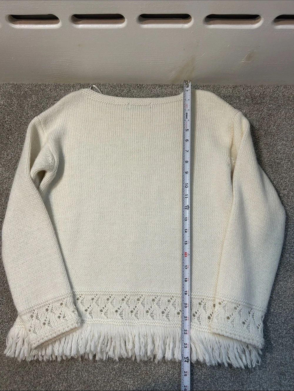 Elsamanda- off white, cable knit, fringe sweater